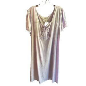 WBQ‎ XXL Light Purple Ruched Slinky Knit Dress Short Sleeve Tie Detail Soft NWT